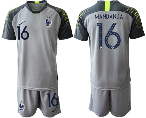 France #16 Mandanda Grey Goalkeeper Soccer Country Jersey